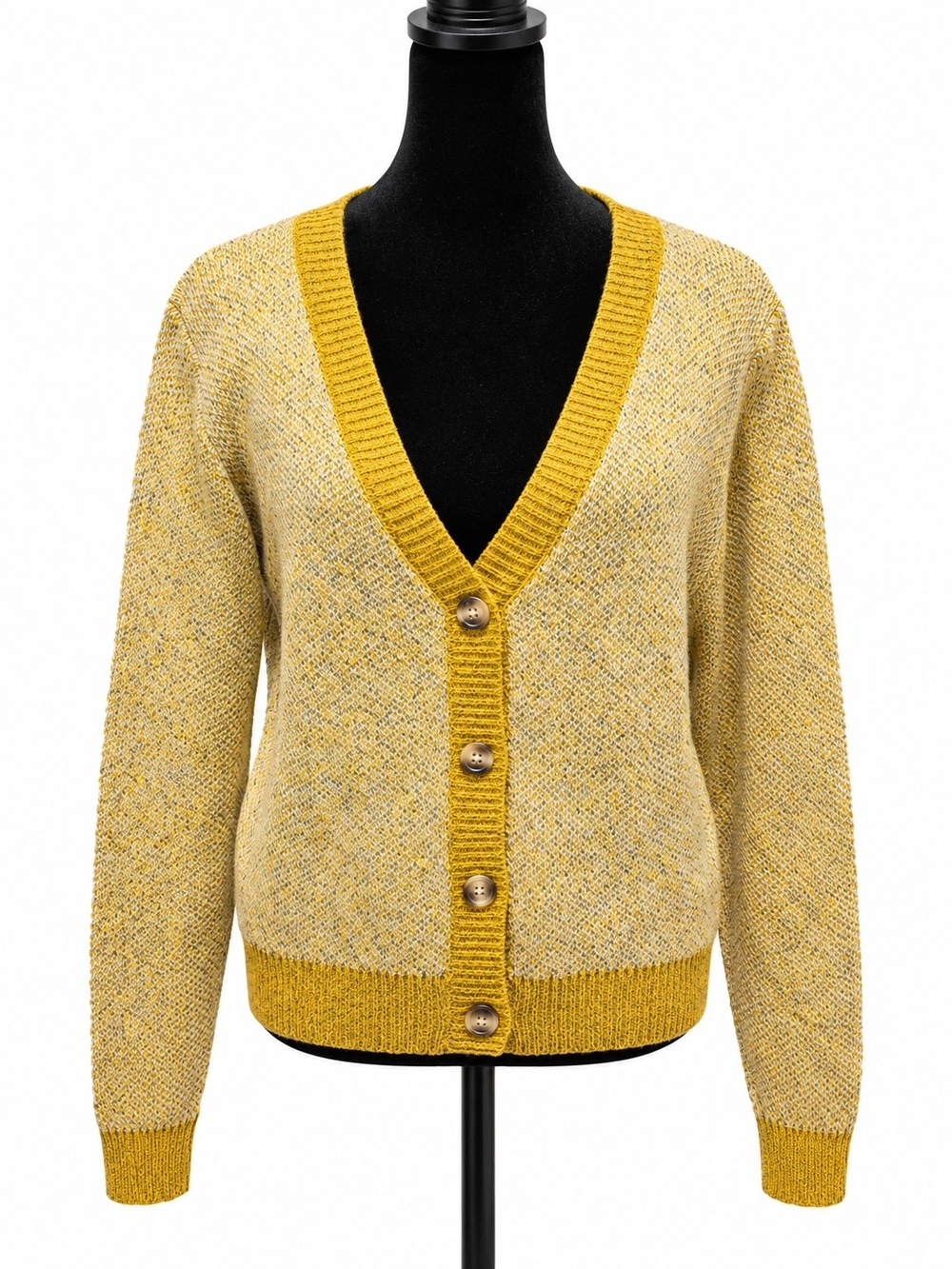 Monteau Los Angeles L Mustard Marled Knit Elbow Patch Button Cardigan